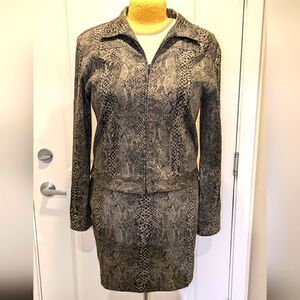 Spectacular 90s Ricki's L Snake Print Stretch Cotton Skirt and Jacket Co-Ord Set